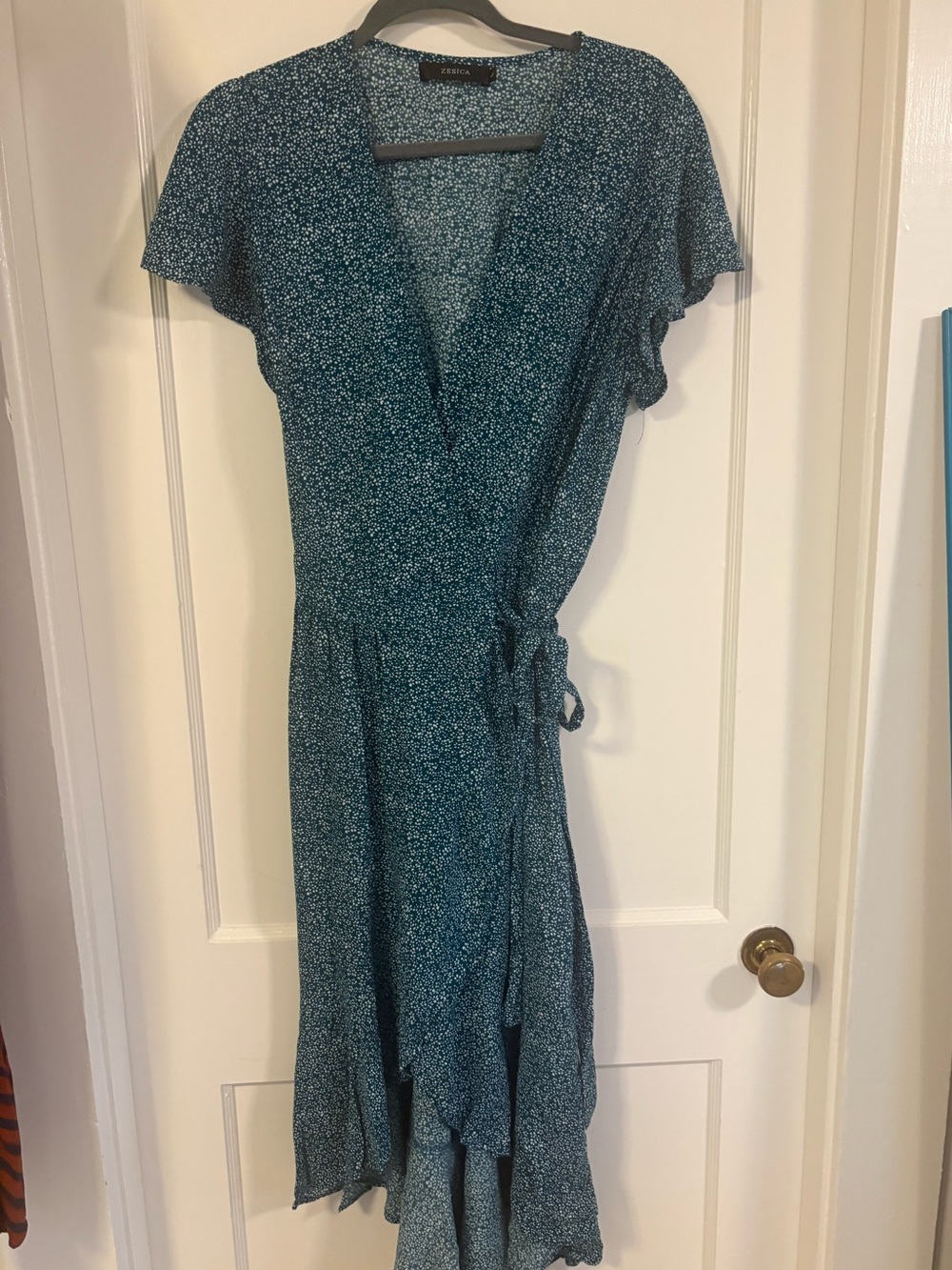 Blue Teal Floral Wrap Dress